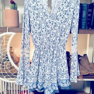 Flare sleeve blue Romper